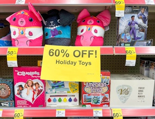 60% off holiday toys signage