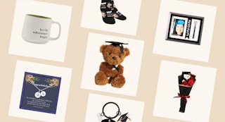 a collage of graduation gifts.