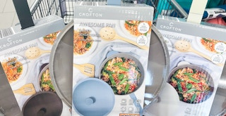 Three Crofton Awesome Pans in a cart at Aldi