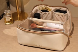 Open Flat Makeup Bag, Just $16 for a Limited Time on Amazon card image