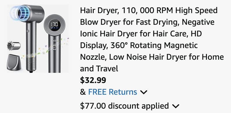 ionic blow dryer Amazon receipt