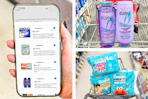 collage with l'oreal, pampers, and a hand holding a smartphone