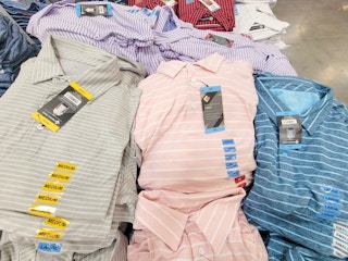 striped polo shirts for men, gray, pink, and blue