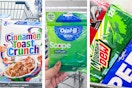 collage image of cereal, floss picks, and soda