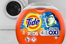 Ultra Oxi Tide Pod container in front of dryer