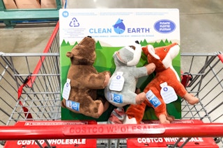costco spunky pup woodland animal dog toys three pack in a cart
