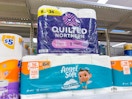 quilted northern and angel soft toilet paper on walgreens shelf