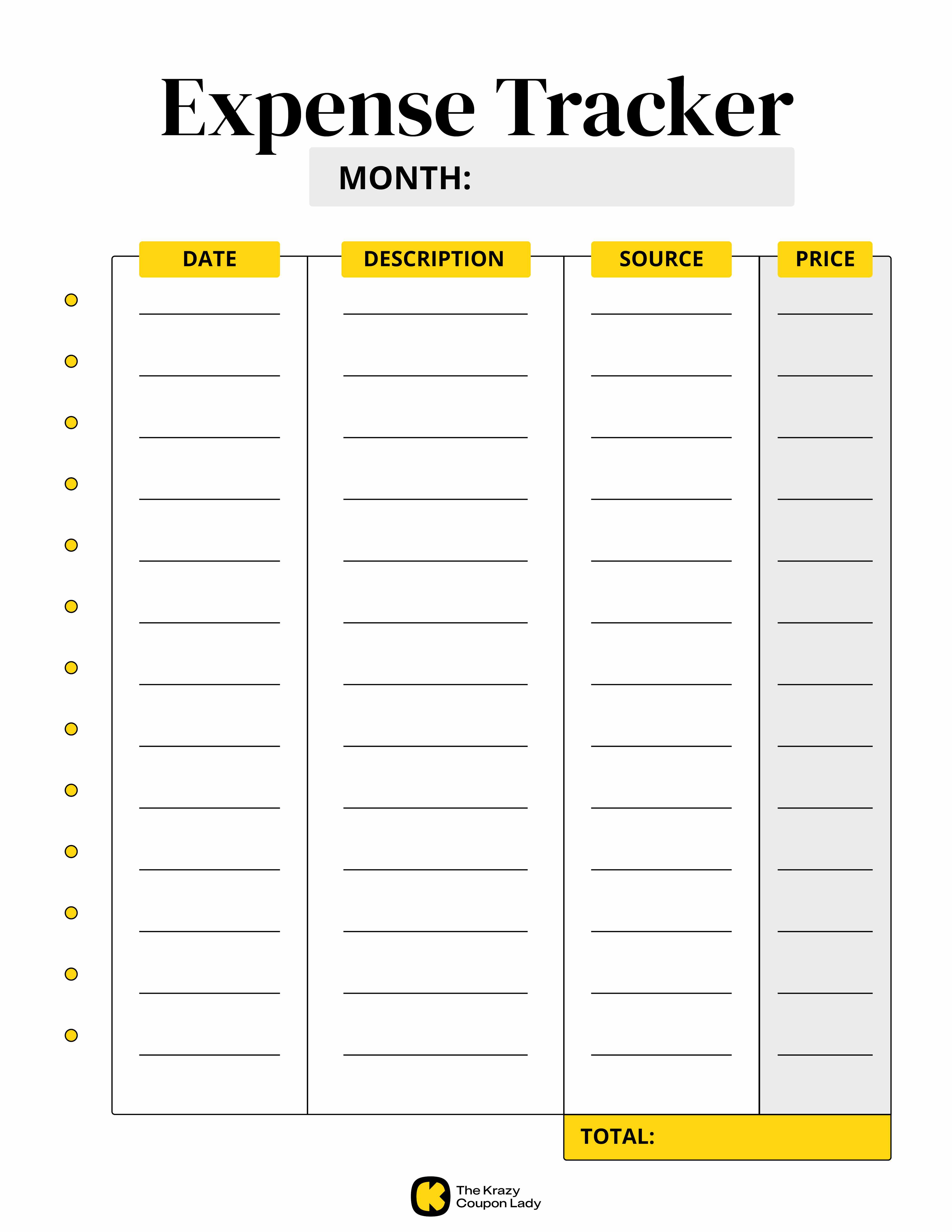 a monthly expense tracker from KCL