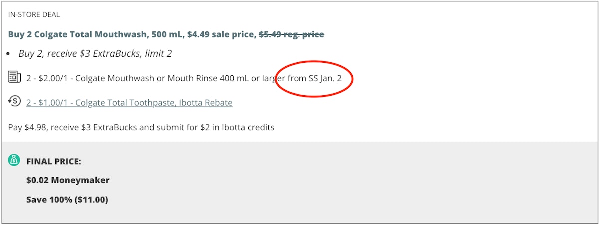 Coupon insert abbreviation circled on a KCL deal post