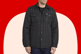 Stock image (close up shot) of man wearing the black IZOD Poly Shirt Jacket