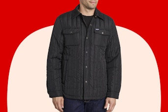 Stock image (close up shot) of man wearing the black IZOD Poly Shirt Jacket