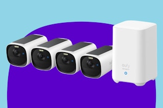 eufy Security eufyCam E40 4-Cam Kit on a purple background.