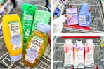 collage image of garnier hair care, olay body wash, and snuggle laundry care products