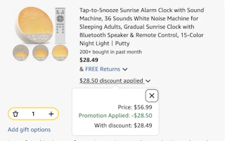 sunrise alarm clock Amazon receipt