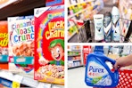 collage image of cereal, deodorant, and laundry detergent