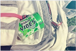 Gum bottle sticking out of backpack