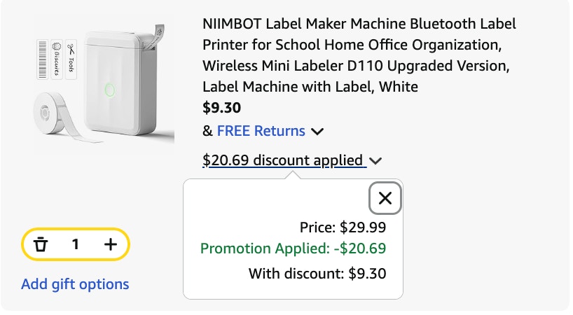 label maker Amazon receipt 