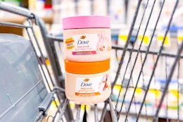 2 dove body scrubs in a cart