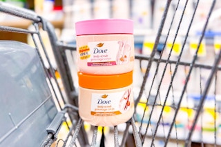 2 dove body scrubs in a cart
