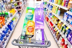 walgreens shopping cart with swiffer duster and mops