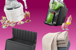 ice cream maker, Slushie maker, deck box, towels