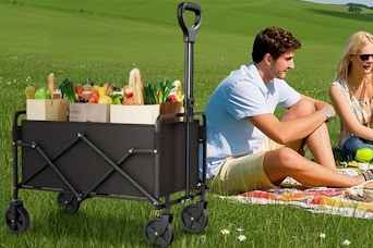 Ecogou Collapsible Wagon with Wheels, 370lbs Weight Capacity Foldable Beach Wagon with Flexible Handle Portable Utility Wagon