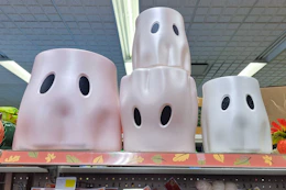 halloween ghost bucket planters on dollar general shelf