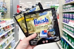 hand holding finish ultimate dishwasher packs at target