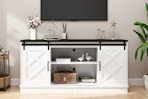 Lifestyle image of the Mondawe TV Cabinet with sliding doors