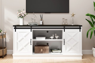 Lifestyle image of the Mondawe TV Cabinet with sliding doors