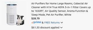 Cobectal Air Purifier Amazon receipt