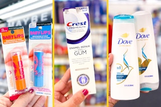 collage with dove, maybelline, and crest prodcuts