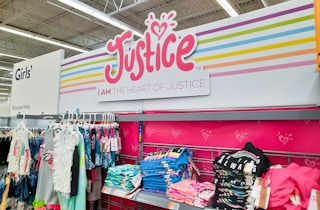 Justice clothing area at Walmart