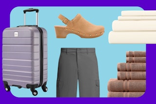 Luggage, Clog Shoe, Shorts, Towels, and Sheets