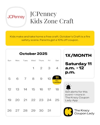 JCPenney Free Kids Zone Craft October 2025 Date