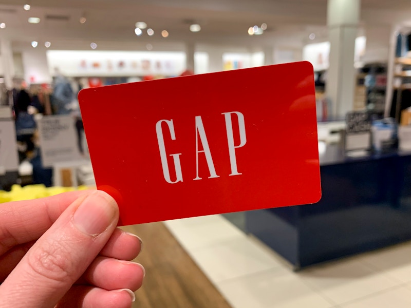 A red gap gift card in store.