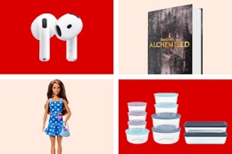 Apple Airpods, Barbie doll, Pyrex food storage, Alchemised book