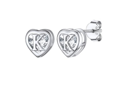 Heart Initial Stud Earrings