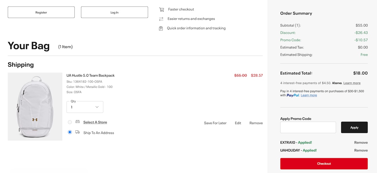 under armour cart screenshot