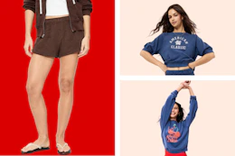 2 sweatshirts and a pair of terry shorts for women