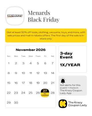 Menards Black Friday Sale confirmed start date on Friday, November 27, 2026