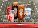 cvs shopping cart with colgate, garnier, and glucerna
