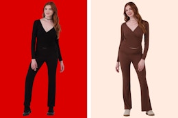 collage image of brown and black women's lounge sets