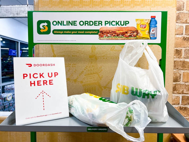 online order pickup and doordash area at subway