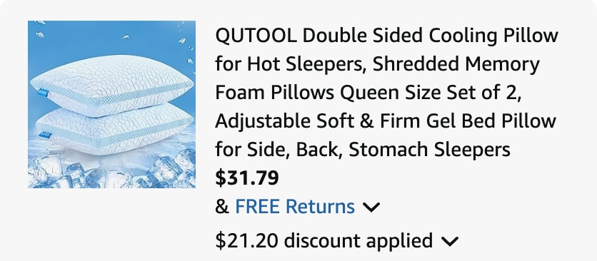 Cooling pillow Amazon receipt