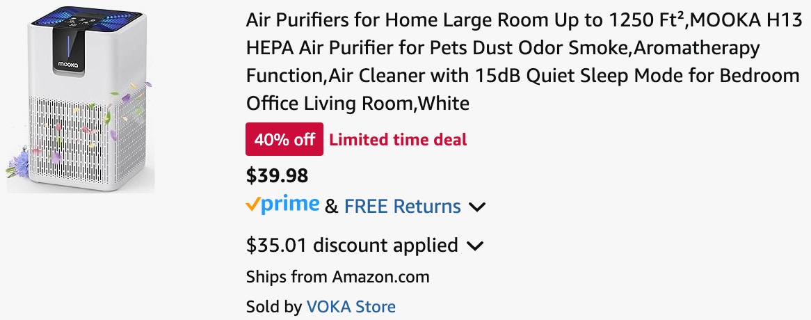 an air purifier cart ending in $39.98