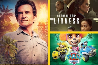 Woman looking at computer looking at. different titles on Paramount Plus