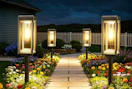 solar lights in a garden along a pathway