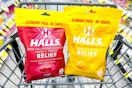 halls cough drops in a shopping cart