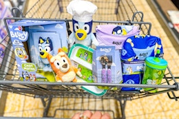 bluey products in an aldi shopping cart